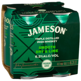 Jameson Dry & Lime 6.3% 4pk Cans