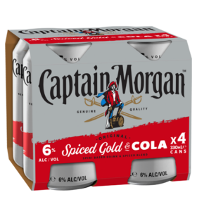 Captain Morgan Rum 6% & Cola 4pk Cans